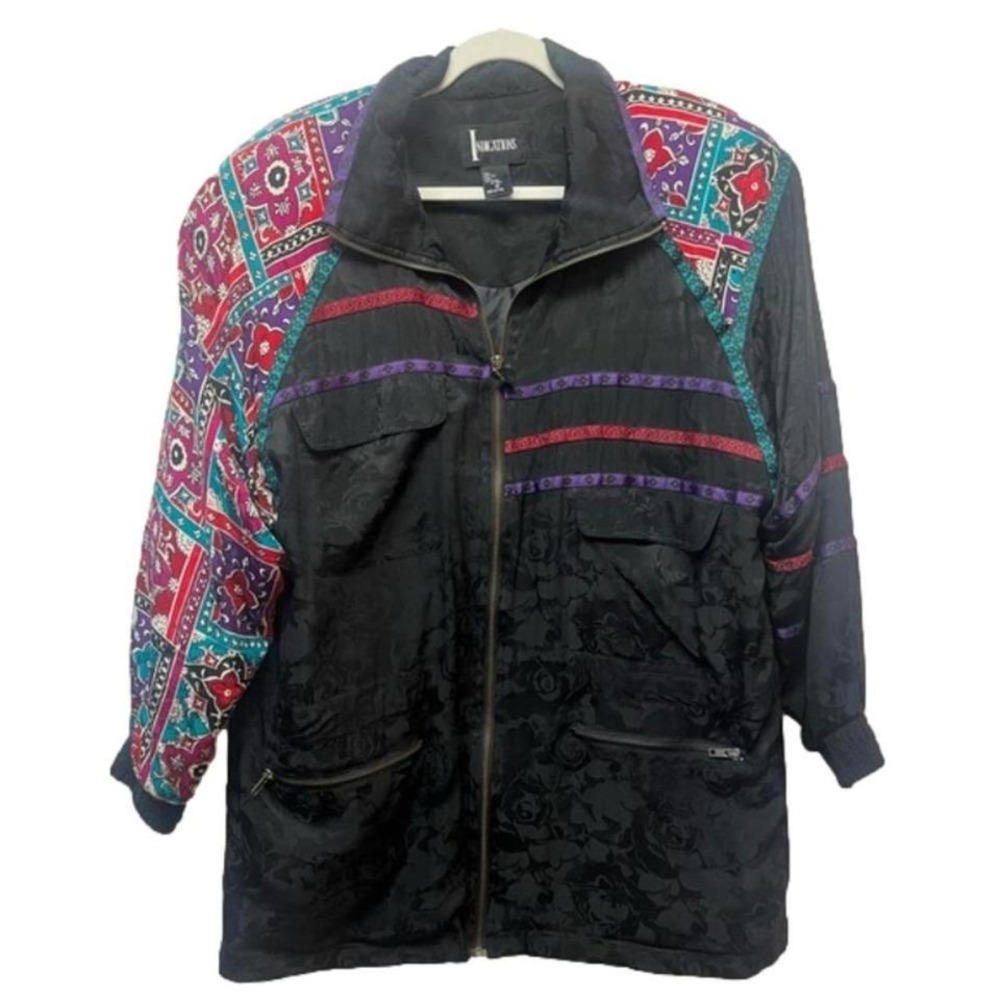 Vintage RARE 94' Indications Womens M 100% Silk Colorblock Windbreaker Jacket